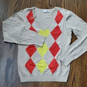 Esprit V-Neck Sweater with Red and Yellow Argyle
